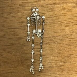 Silver Skeleton Brooch with Crystal Accents
